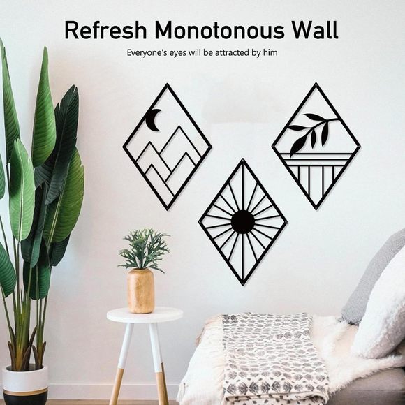 Boho Metal Minimalist Geometry Wall Art, Black Bohemian Line Metal Art Wall🦑
